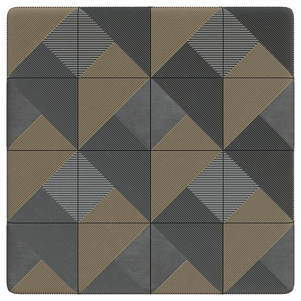 Yellow and Gray Concrete Tiles with Triangular and Stripy Pattern (Plane)