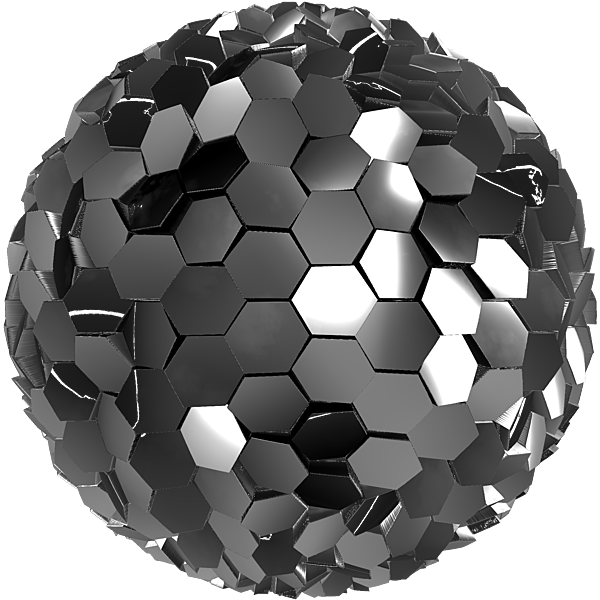 Hexagonal Silver Metal Plates Tilted in Random Directions (Sphere)