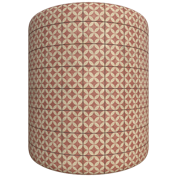 Vintage Red Cement Tiles with Pattern of Overlapping Circles (Cylinder)