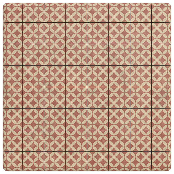 Vintage Red Cement Tiles with Pattern of Overlapping Circles (Plane)