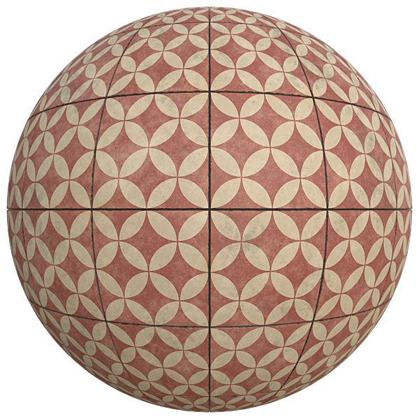 Vintage Red Cement Tiles with Pattern of Overlapping Circles (Sphere)