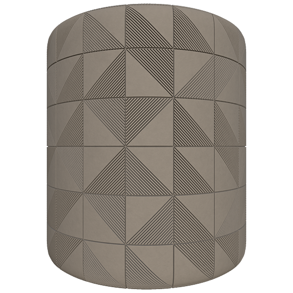 Beige Decorated Wall Made of Geometric Squares and Stripy Triangles (Cylinder)